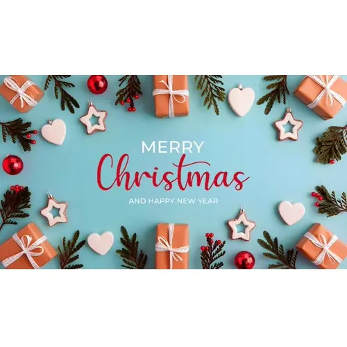 Merry christmas facebook cover with pine branches snowflakes and various christmas decorations