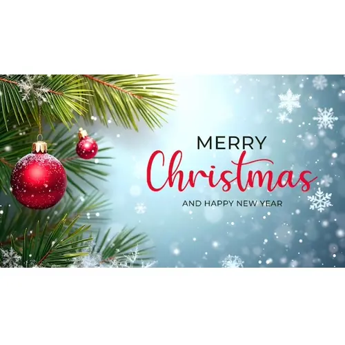 Merry christmas facebook cover with pine branches snowflakes and various christmas decorations