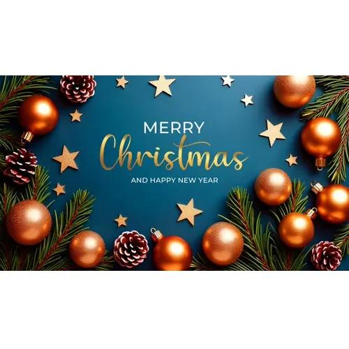 Merry christmas facebook cover with pine branches snowflakes and various christmas decorations