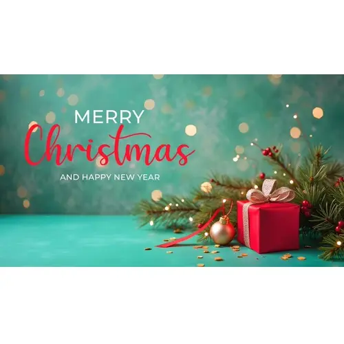 Merry christmas facebook cover with pine branches snowflakes and various christmas decorations