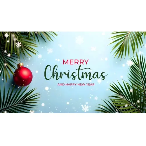 Merry christmas facebook cover with pine branches snowflakes and various christmas decorations