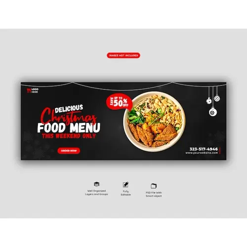 Merry christmas food menu and restaurant facebook cover template