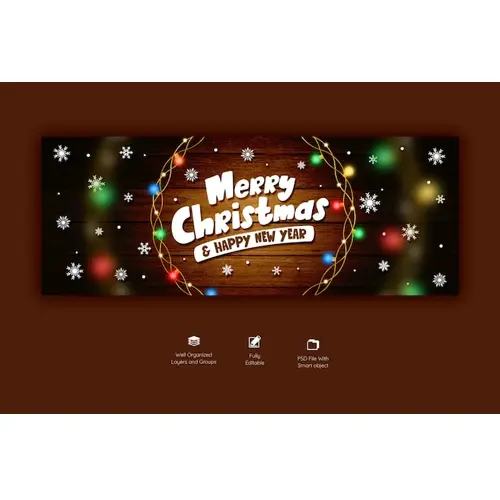 Merry Christmas and happy new year facebook cover template