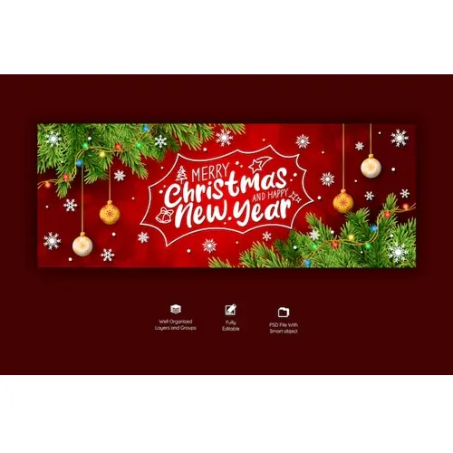 Merry Christmas and happy new year facebook cover template