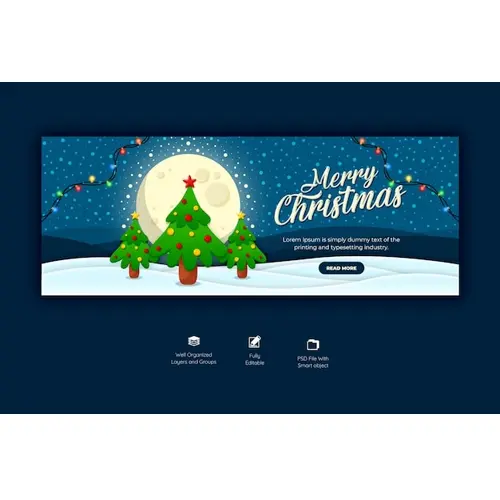 Merry Christmas and happy new year facebook cover template