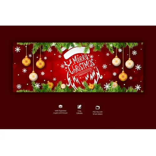 Merry Christmas and happy new year facebook cover template