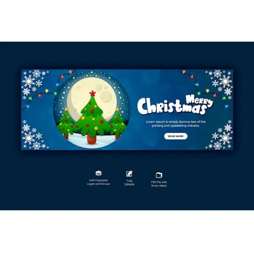 Merry Christmas and happy new year facebook cover template