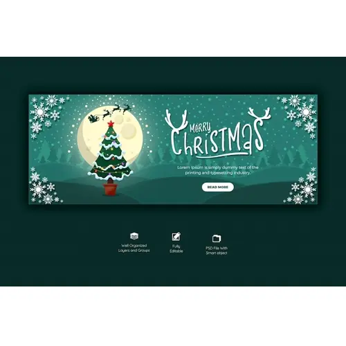 Merry Christmas and happy new year facebook cover template