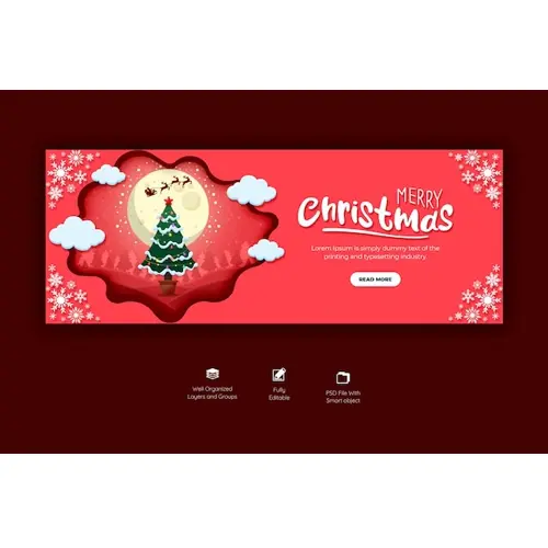 Merry Christmas and happy new year facebook cover template