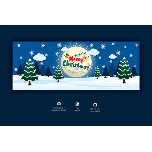 Merry Christmas and happy new year facebook cover template