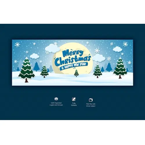 Merry Christmas and happy new year facebook cover template