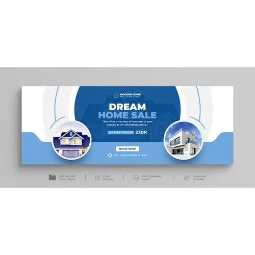 Modern home Facebook cover or Property home buy and sale web banner for real estate