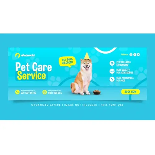 Pet care service social media post facebook cover banner template