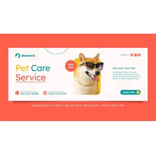 Pet shop care service social media post facebook cover banner template