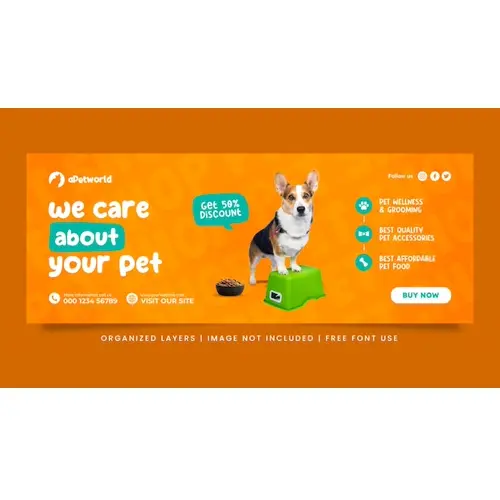 Pet shop care social media post facebook cover banner template