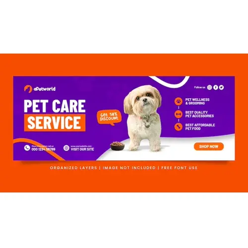 Pet shop social care service media post facebook cover banner template
