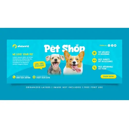 Pet shop social media post facebook cover banner template
