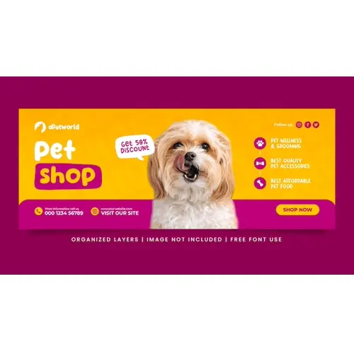 Pet shop social media post facebook cover banner template