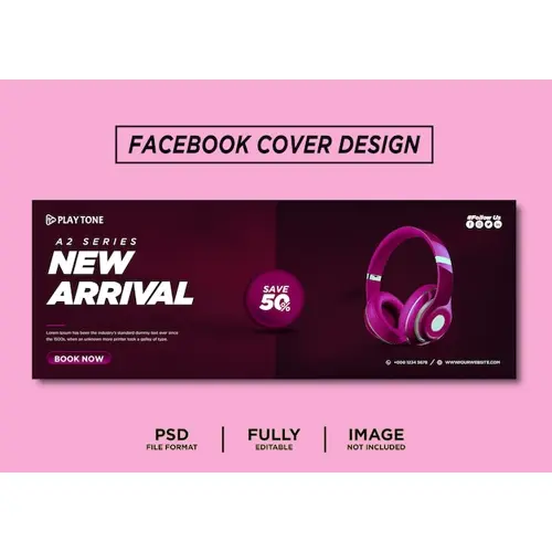 Purple Color Headphone Brand Facebook Cover Template