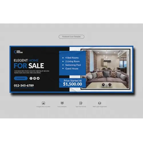 Real estate home for sale facebook cover banner template