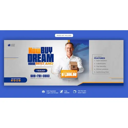 Real estate house property Facebook cover banner template