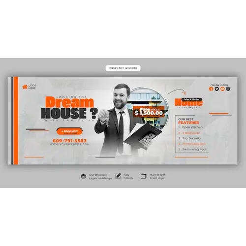 Real estate house property Facebook cover banner template