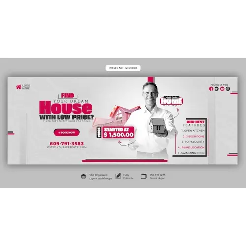 Real estate house property Facebook cover banner template