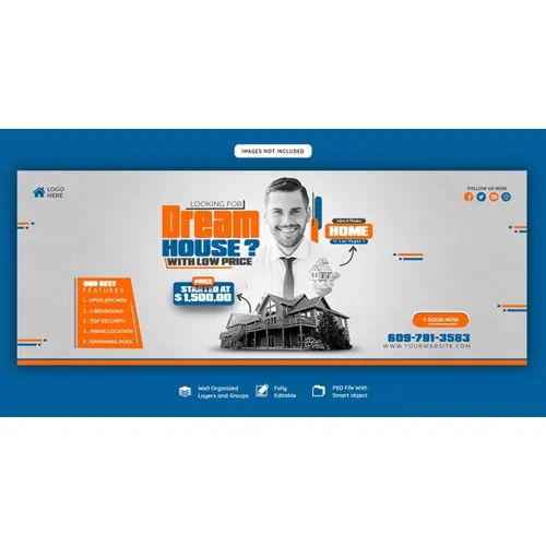 Real estate house property Facebook cover banner template
