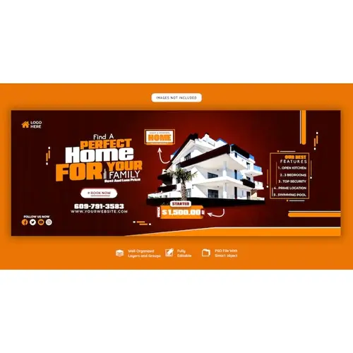 Real estate house property Facebook cover banner template