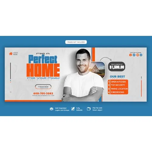 Real estate house property Facebook cover banner template