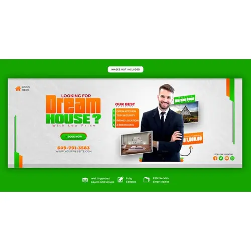 Real estate house property Facebook cover banner template