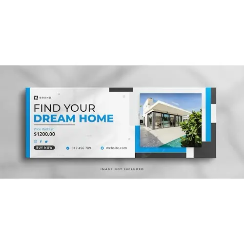 Real estate house property facebook cover or web banner template with clean mockup