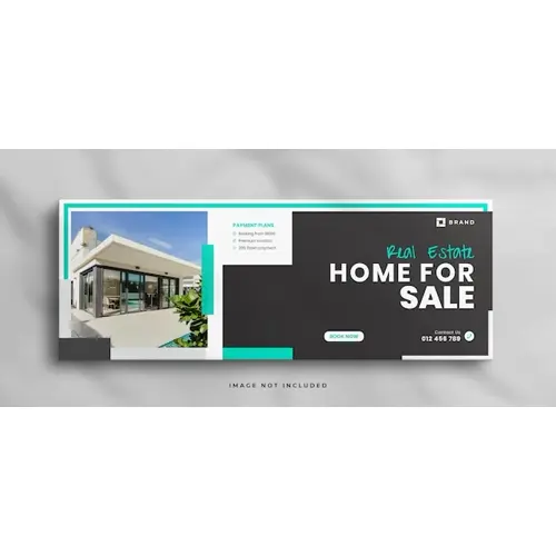 Real estate house property facebook cover or web banner template with clean mockup