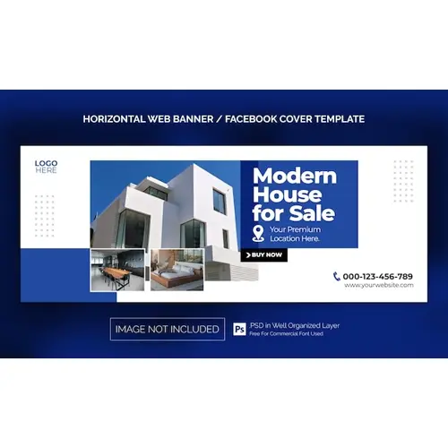 Real Estate House Property Horizontal Banner or Facebook Cover Advertising Template