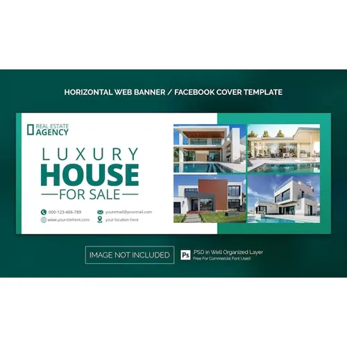 Real Estate House Property Horizontal Banner or Facebook Cover Advertising Template