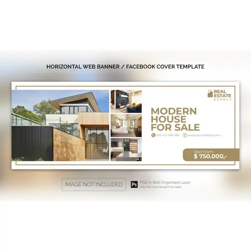 Real Estate House Property Horizontal Banner or Facebook Cover Advertising Template