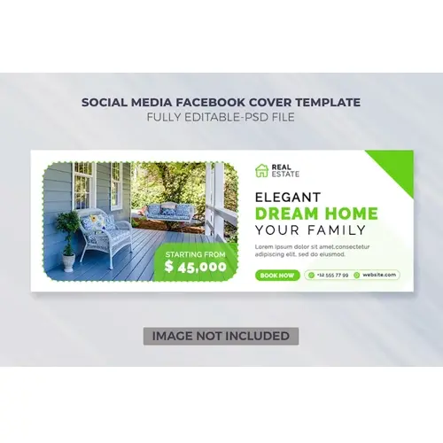 Real estate house property horizontal banner or facebook cover advertising template