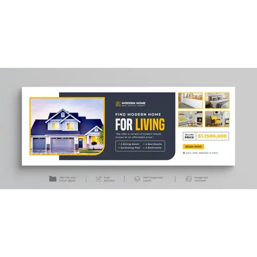 Real estate modern home sale Facebook cover or Property home buy and sale Horizontal web banner