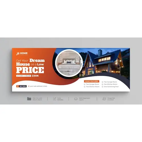 Real estate modern home sale facebook cover or property home buy and sale horizontal web banner