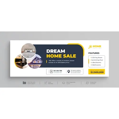 Real estate modern home sale facebook cover or property home buy and sale horizontal web banner