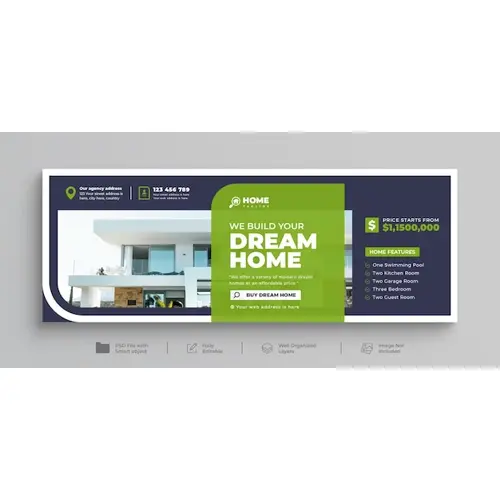 Real estate modern home sale facebook cover or property home buy and sale horizontal web banner