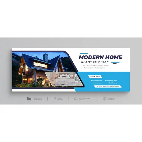 Real estate modern home sale facebook cover or property home buy and sale horizontal web banner