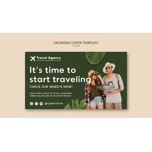 Realistic travel concept facebook cover template