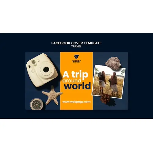 Realistic travel template facebook cover design