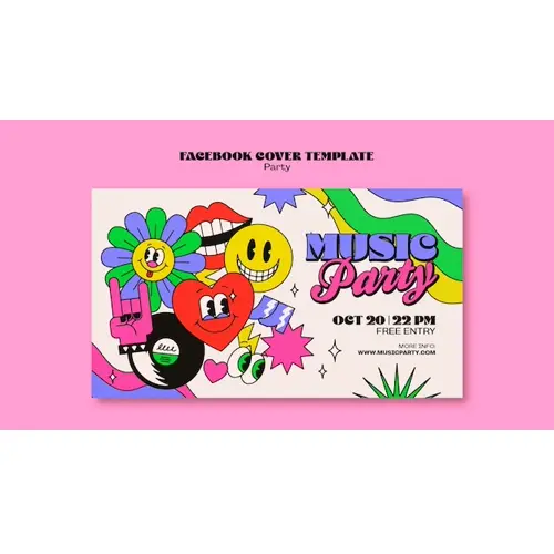 Retro music party facebook cover template