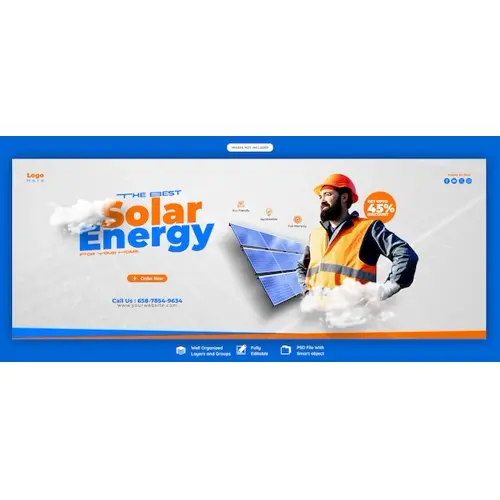 Solar energy panel and power saving Facebook cover banner template
