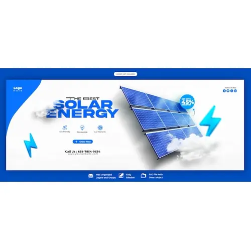Solar energy panel and power saving Facebook cover banner template