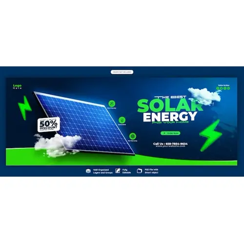 Solar energy panel and power saving Facebook cover banner template