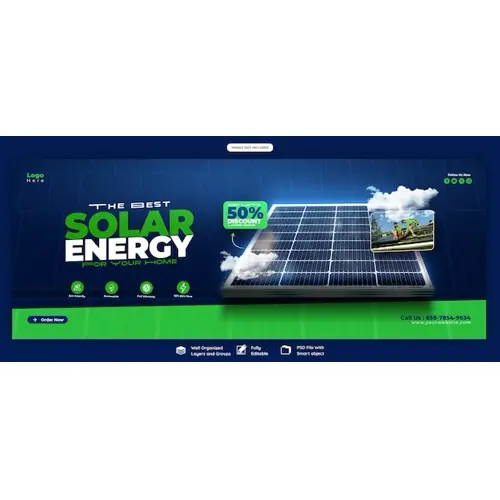 Solar energy panel and power saving Facebook cover banner template