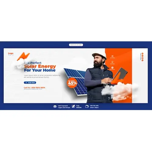 Solar energy panel and power saving Facebook cover banner template